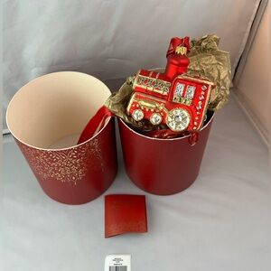 Waterford Crystal Red and Gold Train Engine Ornament